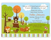 Woodland -Forest Friends Animals Baby Shower Invitation (You Print)