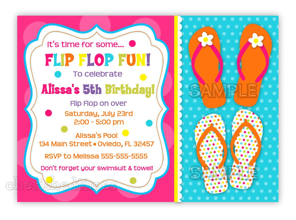 Fun Colorful Flip Flops Birthday Invitation (You Print)