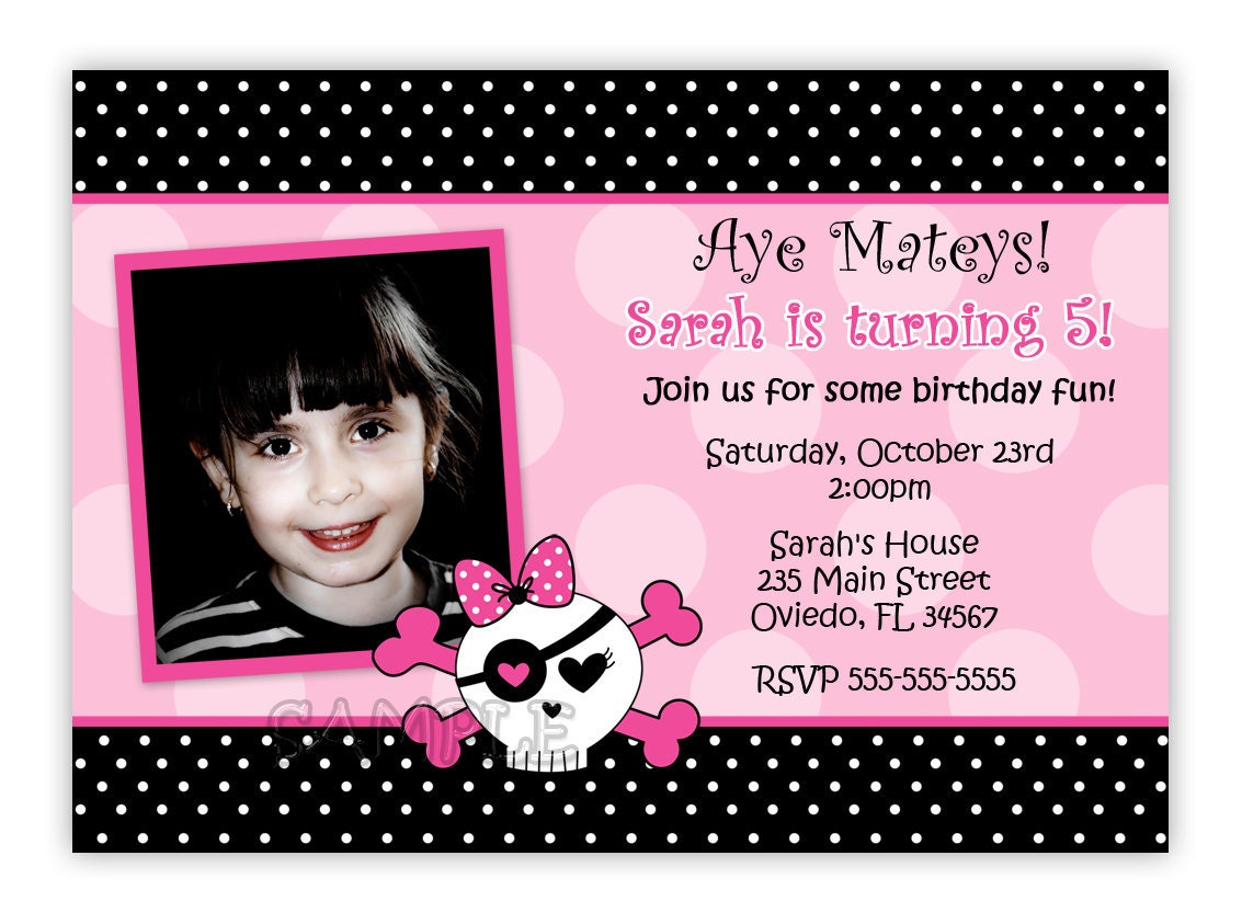 Pink Skull With Polka Dots or Zebra Print Birthday Party Invitation (Digital File)