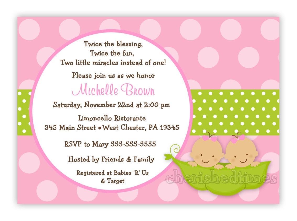 Sweet Peas Three Colors Style 3 for Twins Only Baby Shower Invitation (You Print)