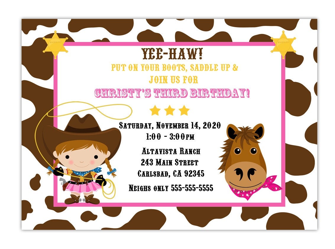 Custom Cowgirl Birthday Party Invitation Choose by CherishedTimes