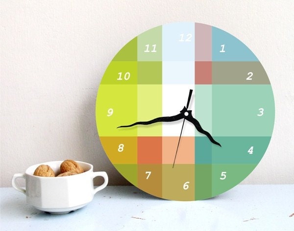 Wall clock soft pastel aqua turquoise green geometric decor round large wall clock gift idea under 50