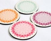 coasters mandala round soft pastel turquoise orange pink purple set of 4 coasters gift under 25