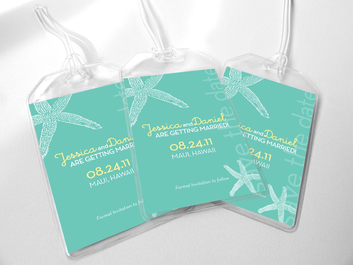 15 Custom Save The Date Wedding Luggage Tags - Beach Starfish for Destination Wedding