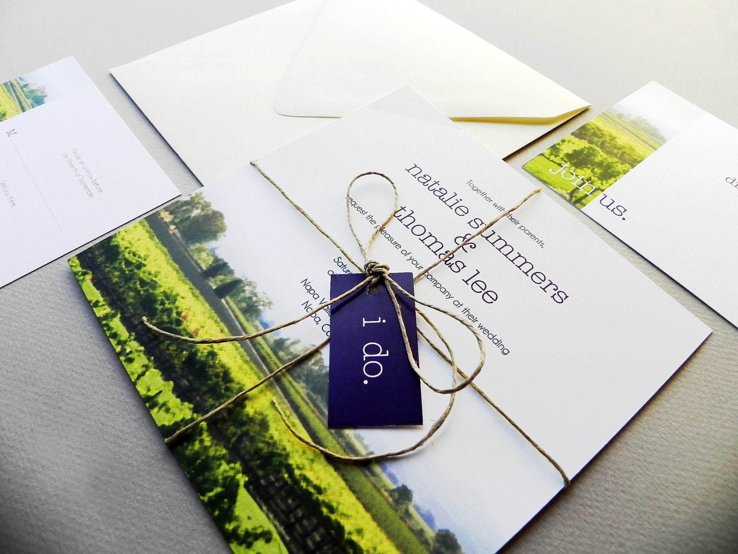 Wine Country Wedding Invitation Suite, RSVP Card, 2 Insert Cards plus Envelopes - 25 Sets