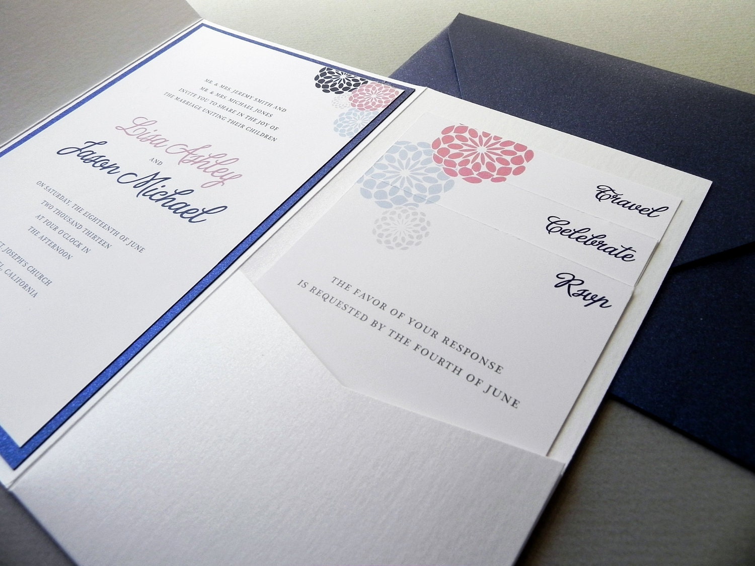 Modern Dandelion Flowers Wedding Invitation Suite, RSVP Card, 2 Insert Cards plus Envelopes - 25 Sets