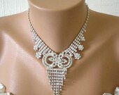 Vintage Rhinestone Bridal necklace, Wedding Bib, Rhinestone Choker, Collar, Prom, Statement, Jewelry