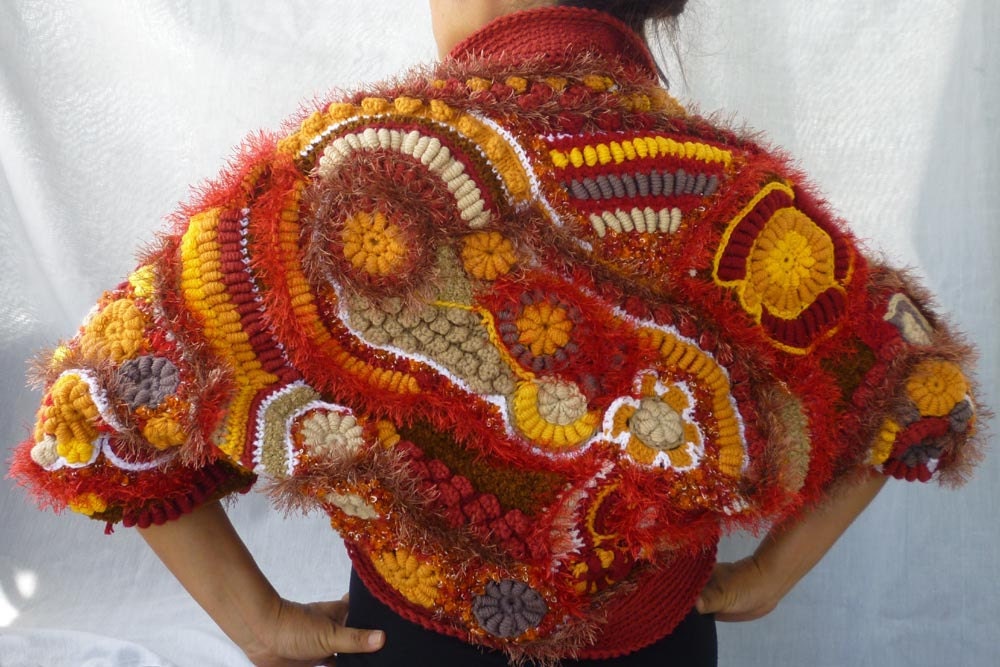 Watch my back shrug- freeform crochet and knitted shrug/bolero