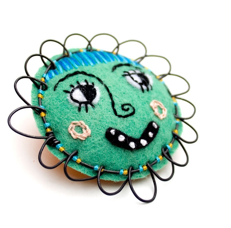 Felt Flower Face Brooch, mixed-media
