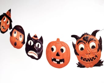 Vintage Halloween Garland, funny German die-cut reproductions, 2D vintage Halloween decor
