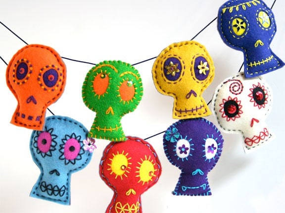 Large Bright Colored Skull Garland