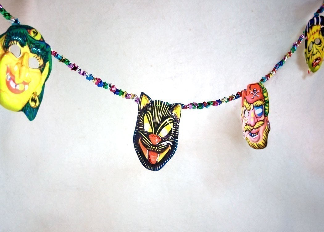 Vintage Halloween Garland Retro Masks Banner