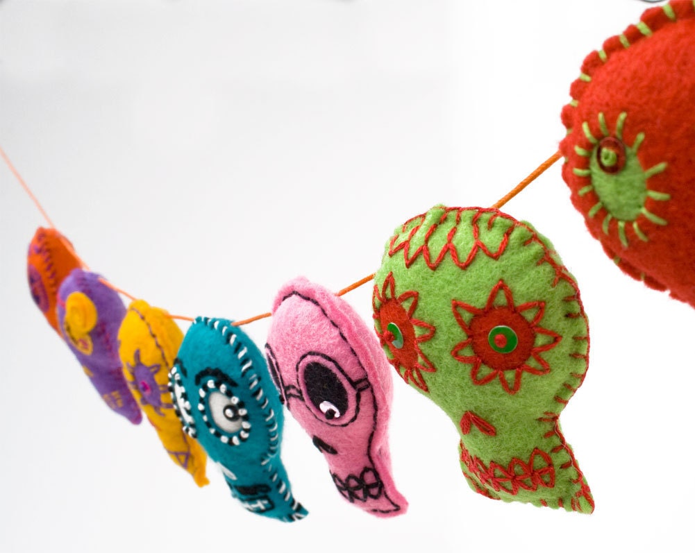 Sugar Skull Folk Art felt Garland colorful