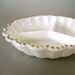 Dazzling Milk Glass Divided Serving Dish-Beaded Gold Scalloped Edge