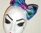 Electric blue polka dot spot metallic foil shiney hair bow headband or clip