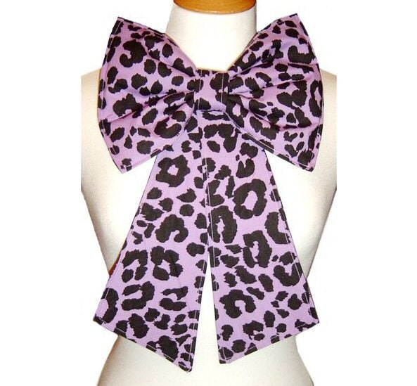 Oversized lilac black leopard print Pussy bow brooch pin - neck tie