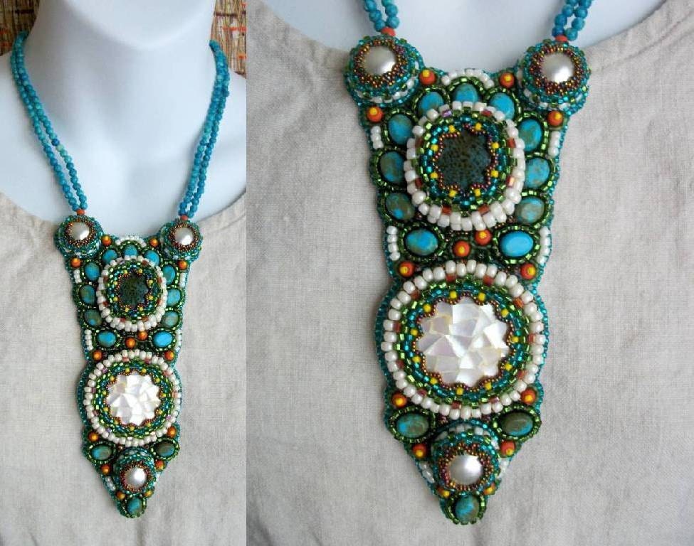 Beaded Statement Necklace - Aztec Amulet - OOAK