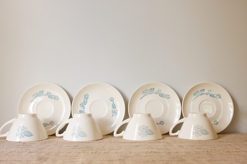 Vintage Mid Century Cups and Saucers-Marcrest Blue Spruce, Set of 6