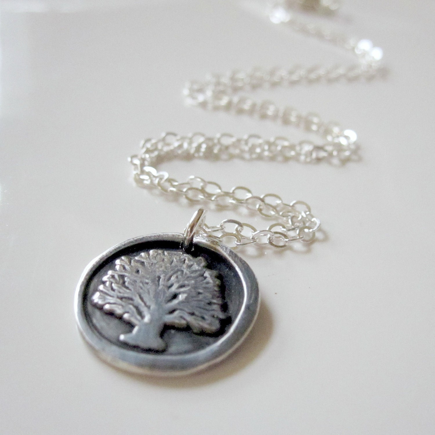 Family Tree Necklace, Wax Seal Pendant, Fine Silver, Artisan PMC Charm - Tree of Life