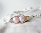 Two Peas in a Pod Necklace, Peapod Pendant, Fine Silver, PMC, Sterling Silver, Pink Freshwater Pearl  - Sweet Pea