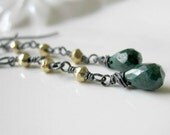 Emerald Earrings, Oxidized Sterling Silver, Gold Pyrite, Birthstone Earrings, May Birthstone - Emerald City
