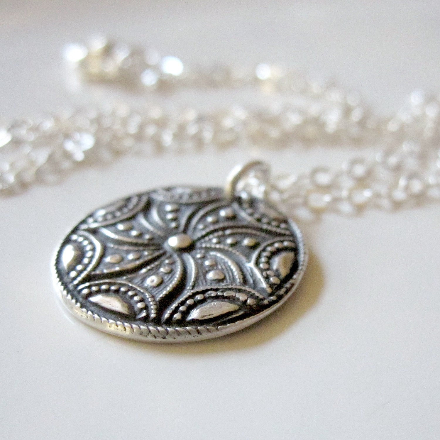 Silver Medallion, Fine Silver Necklace, Silver Pendant, PMC Artisan Necklace