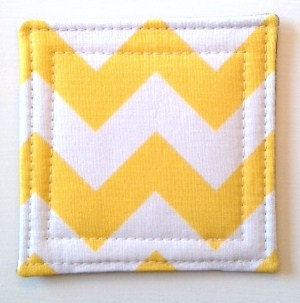 Set of 4 Coasters made w/ Designer fabric Chevron in Yellow