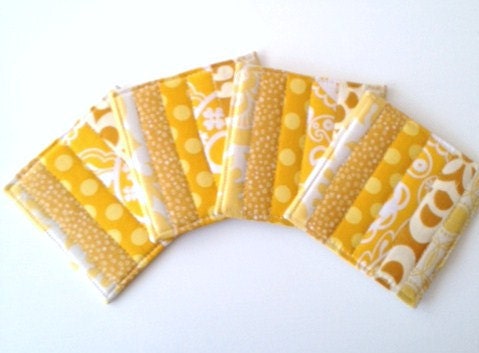 Coasters Quilted Made with Golden, Sunny and Pale Yellows