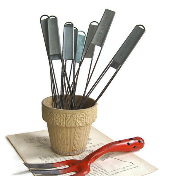 12 vintage zinc plant label stakes by anythinggoeshere on Etsy
