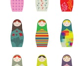 A3 Matryoshka Russian Dolls - giclee print - fine art paper - 29.7x42cms