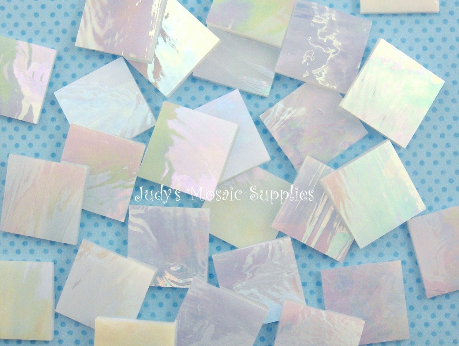 Iridescent Cloud White Stained Glass Tiles Tesserae Mosaic Squares - 10 1 Inch Tiles