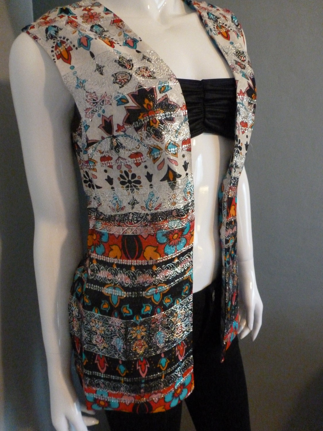 Ethnic BOHO/Hippie Tribal Vintage Festival Vest with Metallic thread