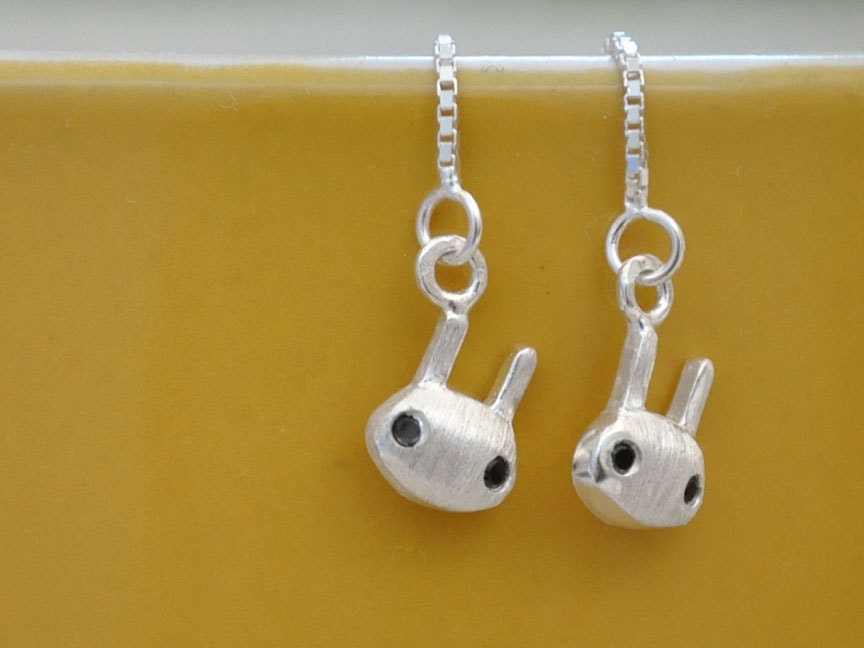 THE WHITE RABBIT sterling silver petite and cute earrings with adjustable threader earring post