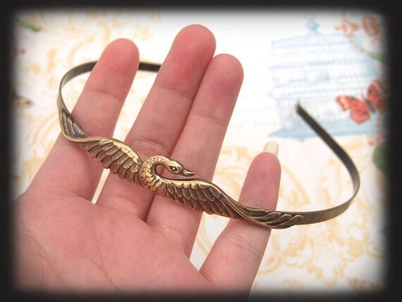 SWAN LAKE antiqued brass metal headband