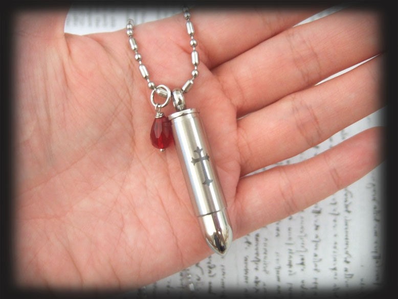 Shot A Silver Bullet Through The Heart,  stainless steel perfume bottle container, message locket  necklace