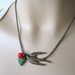 Flying Swallow - Antique Brass detail Swallow Charm and Czech Glass Leaf Necklace