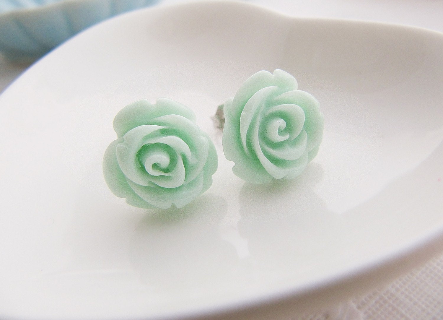Light Mint Green Rose Cabochon Ear Studs