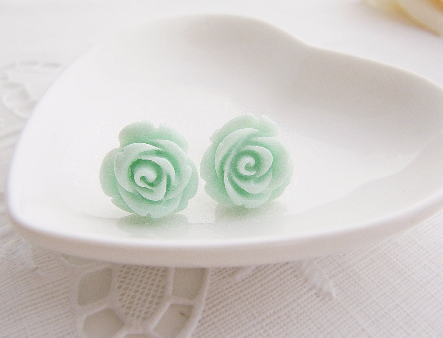 Light Mint Green Rose Cabochon Ear Studs