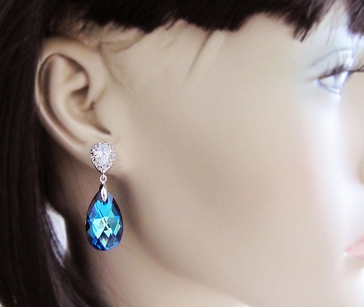 Something Blue Wedding Jewelry Bridal Jewelry Bridal Necklace Bridal Earrings (Large) bermuda blue Swarovski Crystal drops Bridesmaid Gifts