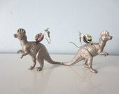 Upcycled Earrings made from Toy Dinosaurs - Silver Corythosaurus with Multicolor Glass Beads
