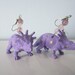 Upcycled Earrings made from Toy Dinosaurs - Purple Ceratops with Silver Polka Dots