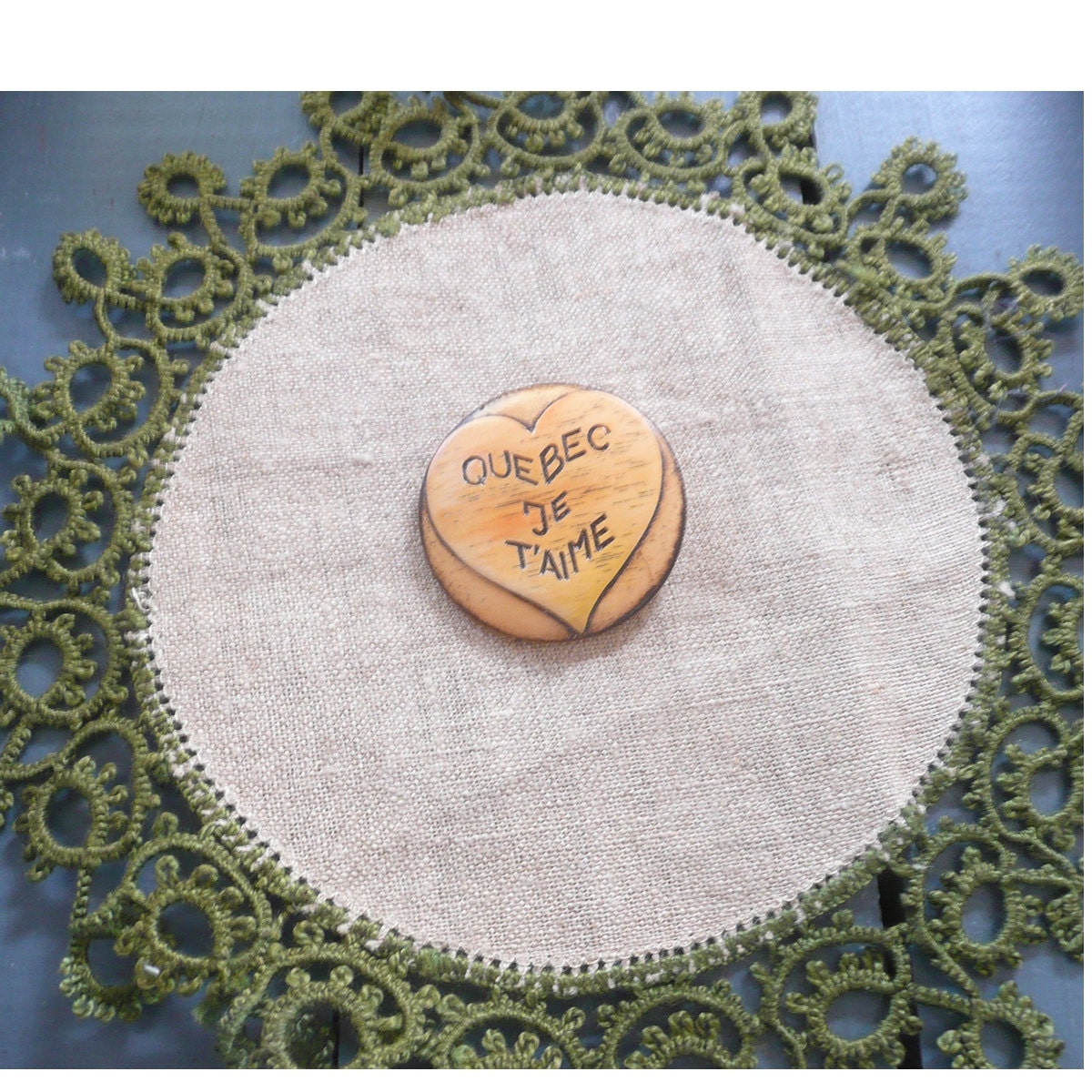 Vintage Souvenir Wood Quebec Pin Je T'Aime French Jewelry