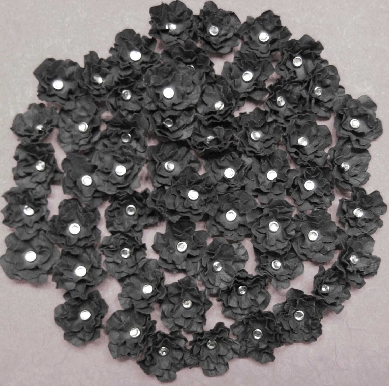 Halloween Wedding 50 Handmade 1 1/2 inch Black Flowers
