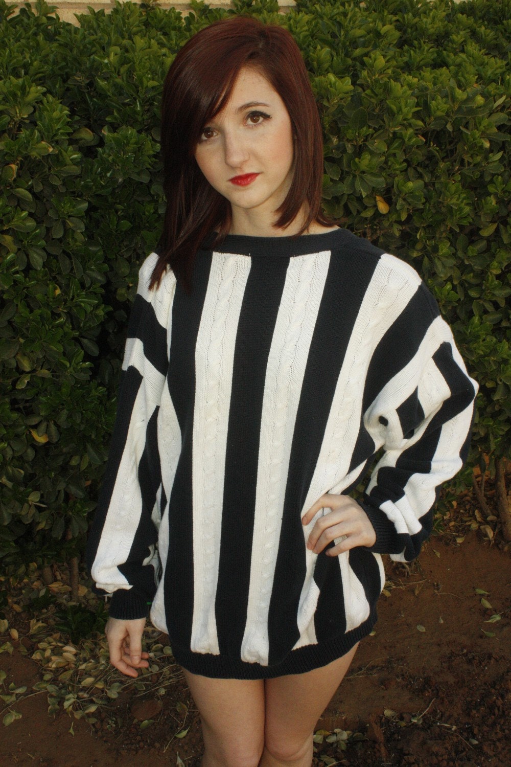 Sale-Navy & White Oversized Cable Knit Cardigan