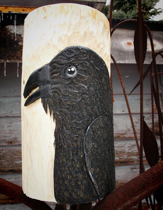 Crow Hand Carved Totem Spirit - Windwalker