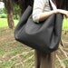Hand-stitched Matte Black Leather Double Strapped Shoulder Bag (Extra large size)