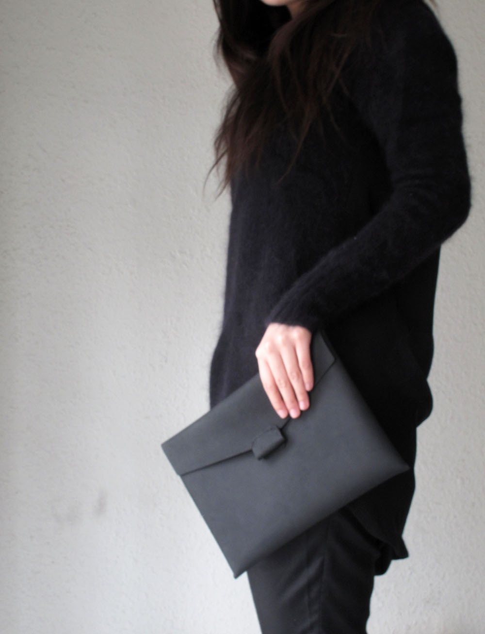 Hand-stitched matte black leather iPad case - featured on front Page of Etsy