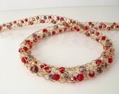 Gold wire crochet necklace crystals red amethyst on Etsy