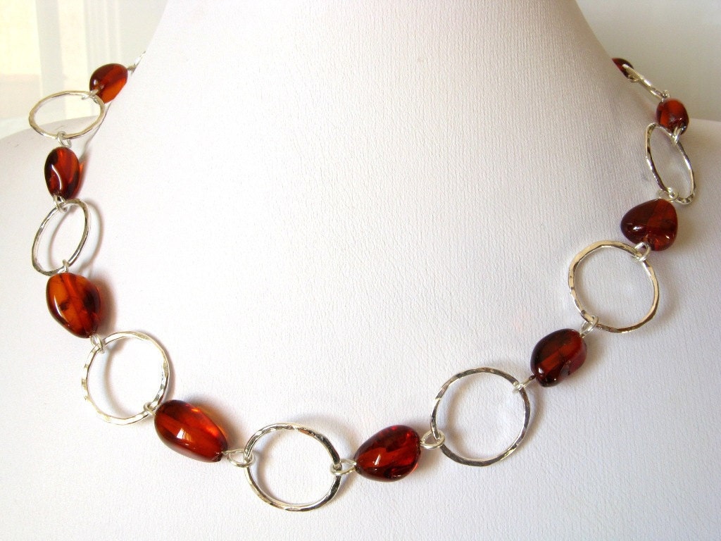 Silversmith fine silver fused link necklace amber nuggets
