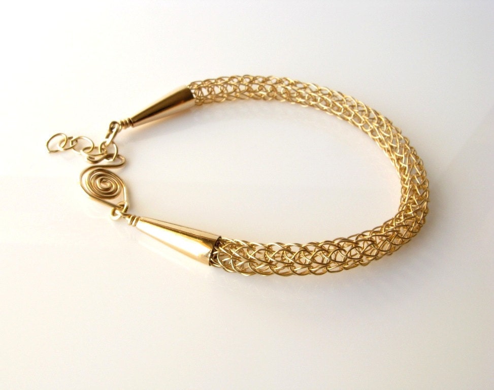 Gold crocheted wire  bracelet handmade wedding bridal